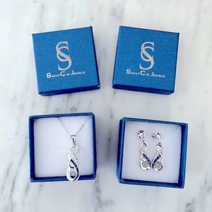 Savvy Cie Jewels Sterling Silver Blue Diamond Nexklace Earring Set